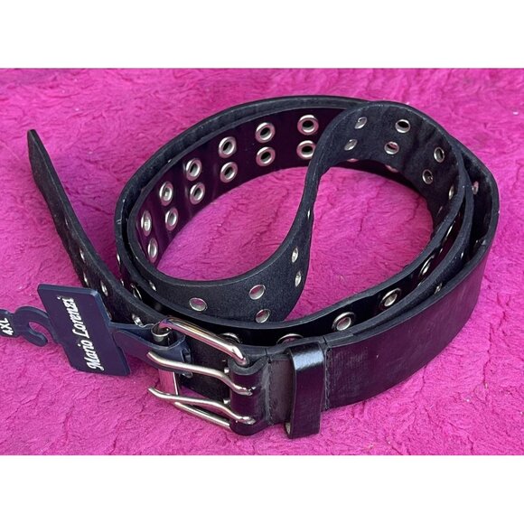 Mario Lorenzi PLUS 4x- 60" Black Silver Grommet Rocker Punk Goth Belt Vegan Moto - Picture 2 of 5